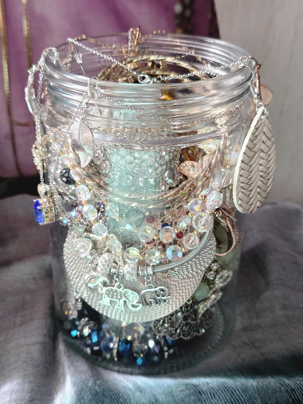 Assorted Silver & Crystal Jewelry Jar